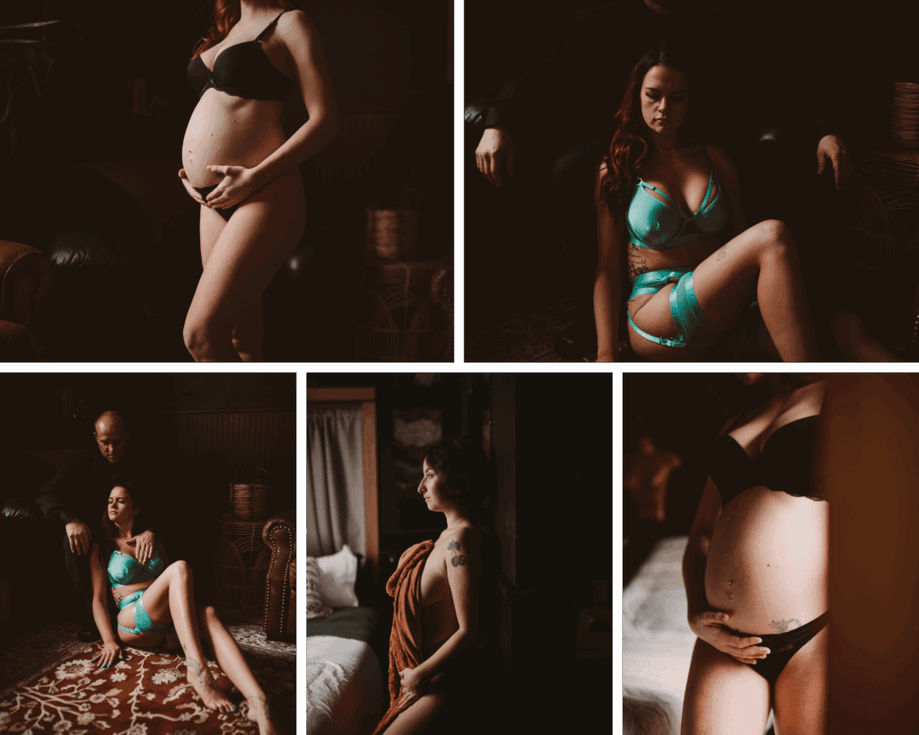 Moody single-light boudoir of a couple from early Airbnb marathon that led to niching into boudoir photography